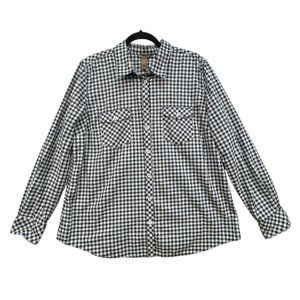 Bit & Bridle Womens Checkered Long Sleeve Button-Up Shirt XL Dary Navy & White C